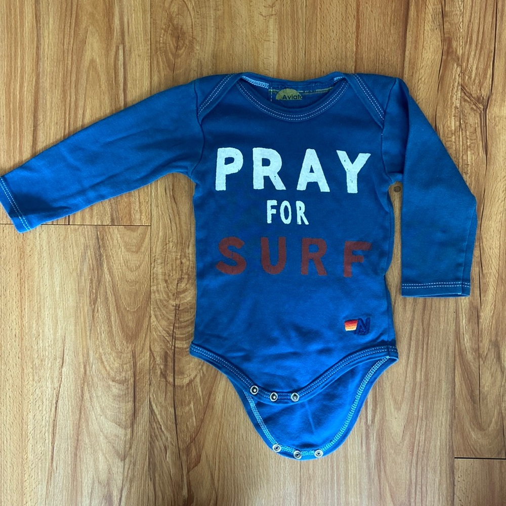 Aviator Nation PRAY FOR SURF Baby Onesie